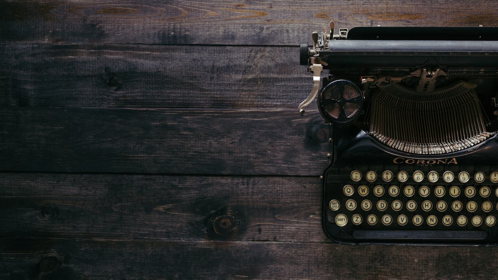 Wooden desk and typewriter